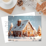 3D Gingerbread House in de winter | Christmas Feestdagenkaart<br><div class="desc">Stap in een magisch winterwonderland met dit charmante briefkaart met een 3D-weergave van een gezellig peperkoekhuis! De prachtige details van het huis zijn onder andere ingewikkelde design langs het dak en de ramen, snoepstokken langs de entree en grillige gomdruppelstruiken. Het besneeuwde landschap rondom het huis verbetert de warme vakantiesfeer en...</div>