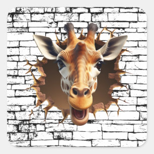 3D-giraffe-muurbreukkunst – Realistische safari Vierkante Sticker