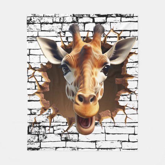 3D Giraffe Wall Break Art – Realistic Safari Fleece Deken (Voorkant)