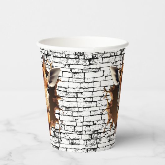 3D Giraffe Wall Break Art – Realistic Safari Papieren Bekers (Rechts)