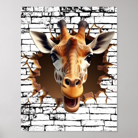 3D Giraffe Wall Break Art – Realistic Safari Poster (Voorkant)