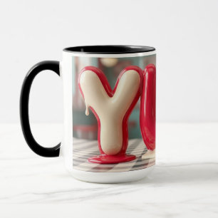 3D Glanzend Rood Witte Letter Y Monogram Koffiemok Mok