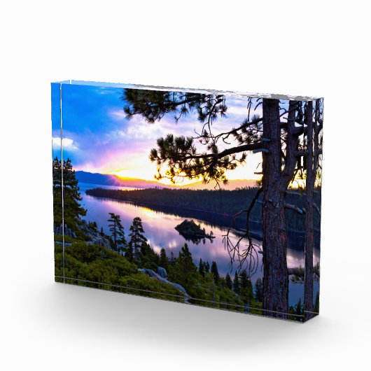 3D Glass Lake Tahoe Emerald Bay Art Fotoblokken (Rechts)