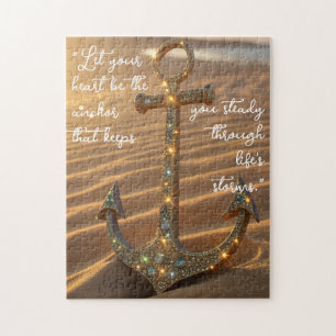 3D Glitter Anker op Golden Beach Zand Achtergrond Legpuzzel