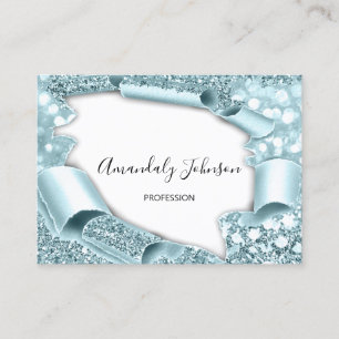 3D Glitter Makeup Event Hairdresser Aqua White Visitekaartje
