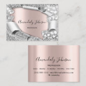 3D Glitter Makeup Event Hairdresser ROOS Silver Visitekaartje (Voorkant / Achterkant)