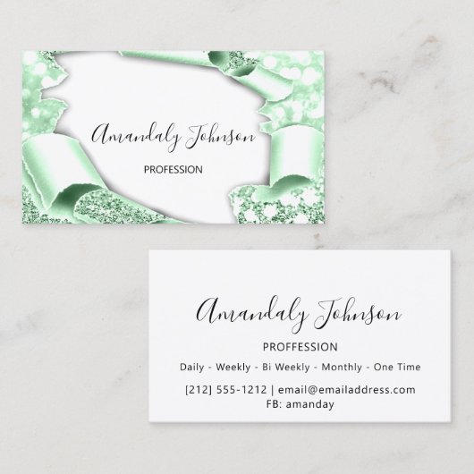 3D Glitter Makeup Event Planner Mint Green Visitekaartje (Voorkant / Achterkant)