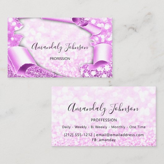 3D Glitter Makeup Event Planner Modern Pink Visitekaartje (Voorkant / Achterkant)