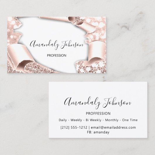 3D Glitter Makeup Event Planner Roos Blush Glam Visitekaartje (Voorkant / Achterkant)