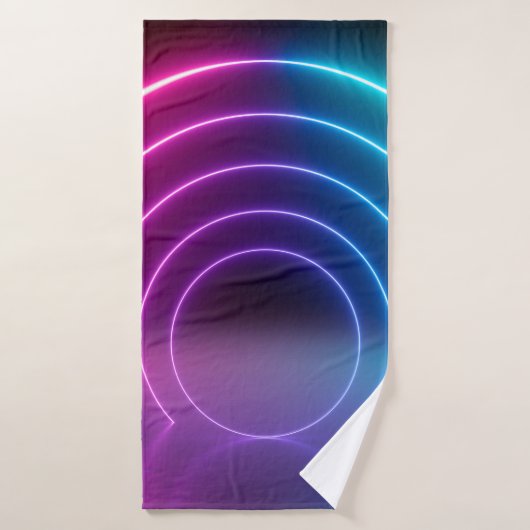 3d, gloeiende lijnen, tunnel, neonlichten, virtuee badhanddoek (Badhanddoek)