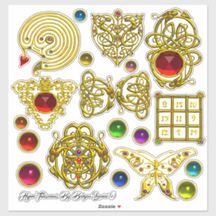 3D GOLD CELTIC KNOPEN, HART, DRAGONS, KLEURENDE PA STICKER