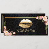 3D Gold Lips Beauty Salon Floral Gift Certificate (Voorkant / Achterkant)