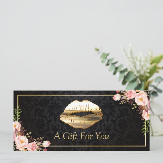 3D Gold Lips Beauty Salon Floral Gift Certificate (Staand voorkant)