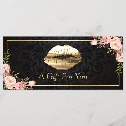 3D Gold Lips Beauty Salon Floral Gift Certificate (Voorkant)