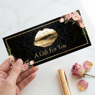 3D Gold Lips Beauty Salon Floral Gift Certificate