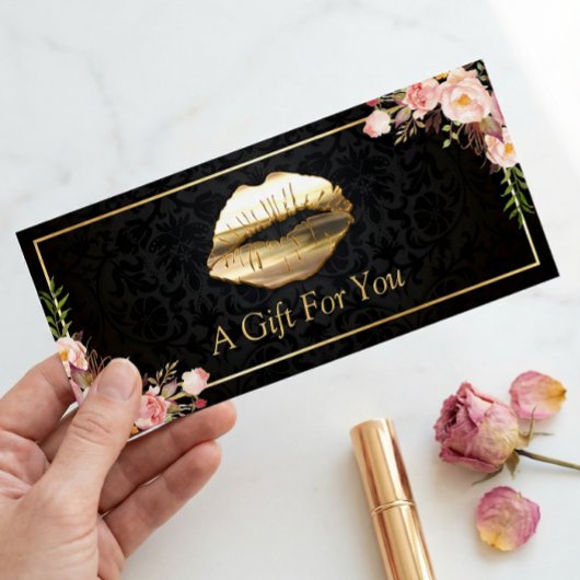 3D Gold Lips Beauty Salon Floral Gift Certificate
