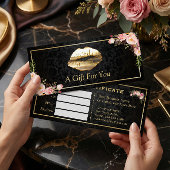 3D Gold Lips Beauty Salon Floral Gift Certificate