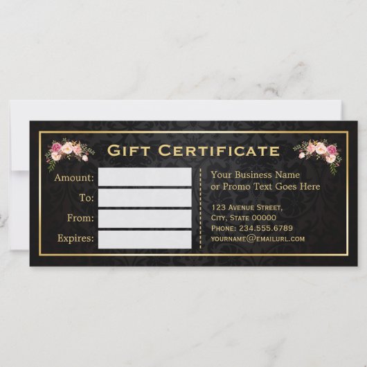 3D Gold Lips Makeup Artist Floral Gift Certificate (Achterkant)
