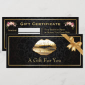 3D Gold Lips Makeup Artist Floral Gift Certificate (Voorkant / Achterkant)
