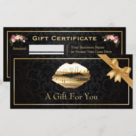3D Gold Lips Makeup Artist Floral Gift Certificate (Voorkant / Achterkant)