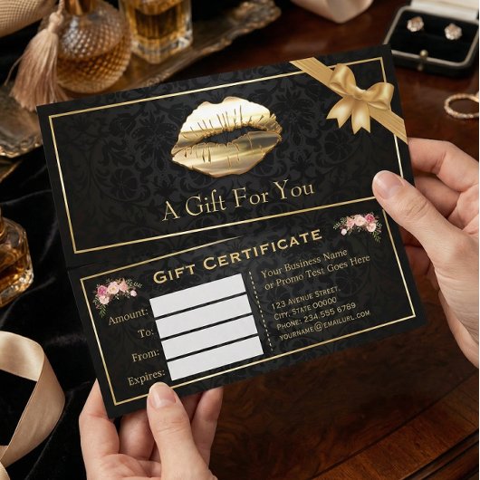 3D Gold Lips Makeup Artist Floral Gift Certificate