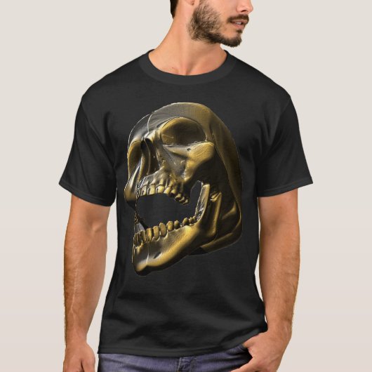 3D Gold Metalic Skull Tshirt (Voorkant)