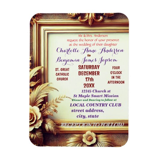 3D Golden Floral Botanical Lijst Magneet (Verticaal)