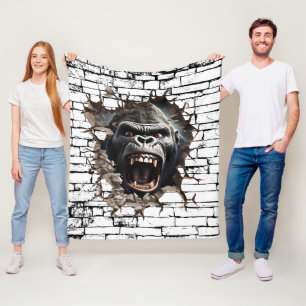 3D Gorilla Muurbreek Kunst – Realistisch Safari Fleece Deken