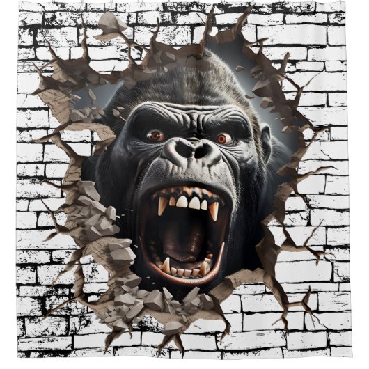 3D Gorilla Wandbreek Kunst – Realistische Safari Douchegordijn (Voorkant)
