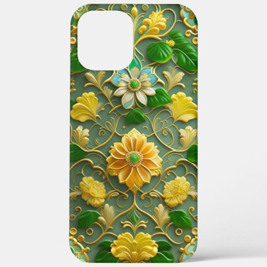 3D Goud en Groene Bloemen Case-Mate iPhone Case (Achterkant)