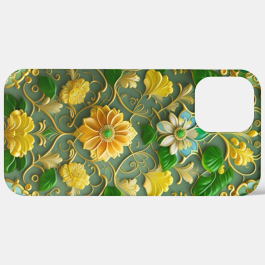 3D Goud en Groene Bloemen Case-Mate iPhone Case (Achterkant / Rechts)