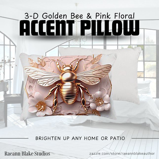3D gouden bij- en roze bloemaccentkussen Accent Kussen (Creator heeft geüpload)