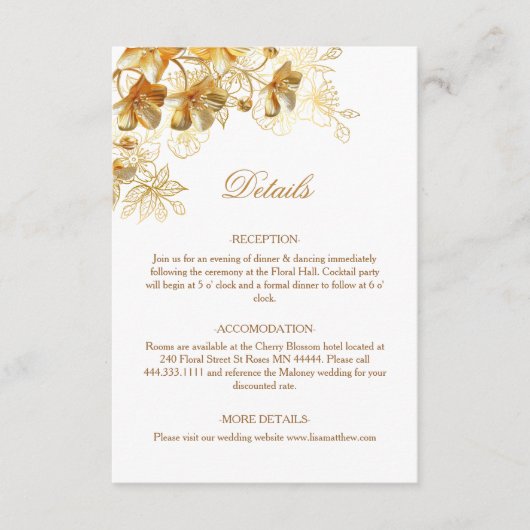 3D Gouden Bloemen Wit Informatiekaartje (Voorkant)