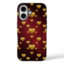 3D Gouden Hartjes Dieprode Luxe iPhone 16 Hoesje