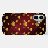 3D Gouden Hartjes Dieprode Luxe iPhone 16 Hoesje (Achterkant (horizontaal))