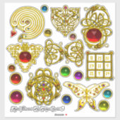 3D GOUDEN KELTISCHE KNOPEN, HART, DRAKEN, KLEURRIJ STICKER (Vel)