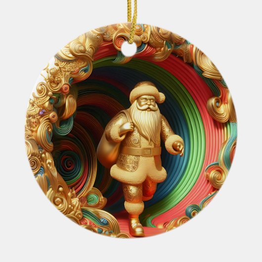 3d Gouden Kerstman Keramisch Ornament (Voorkant)