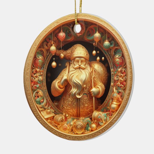 3d gouden Kerstman Keramisch Ornament (Links)