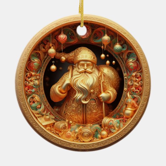 3d gouden Kerstman Keramisch Ornament (Achterkant)