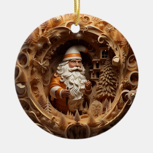 3d Gouden Kerstman Keramisch Ornament (Voorkant)