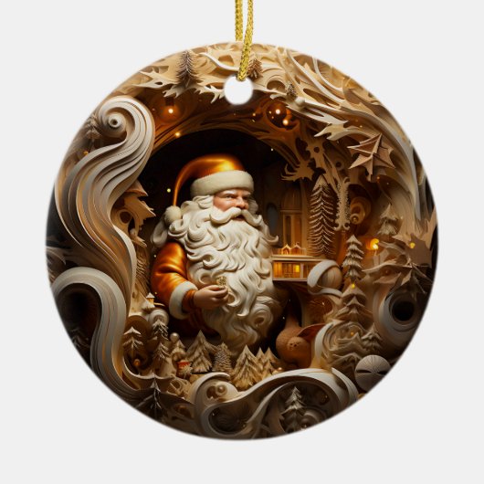3d Gouden Kerstman Keramisch Ornament (Voorkant)