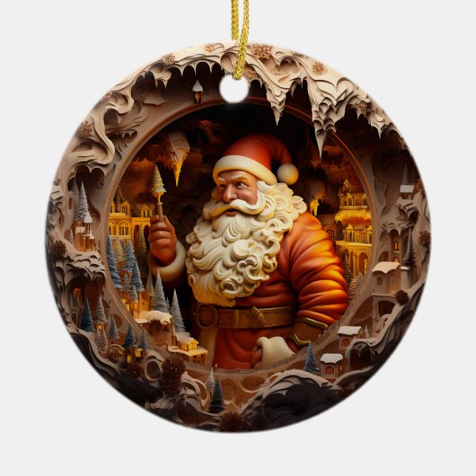 3d Gouden Kerstman Keramisch Ornament (Voorkant)