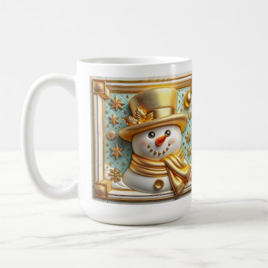 3D Gouden Kerstman Sneeuwman Koffiemok (Links)