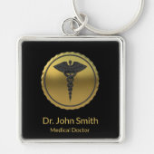 3D Gouden Medisch Professioneel Caduceus Embleem Sleutelhanger (Voorkant)