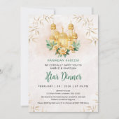 3D Gouden Moskee en Bloemrijke Ramadan Iftar-diner Kaart (Voorkant)