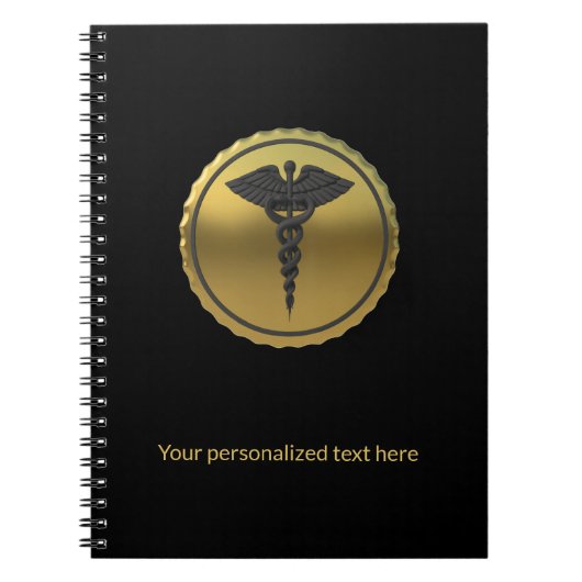 3D Gouden Professioneel Medisch Caduceus Embleem Notitieboek (Voorkant)