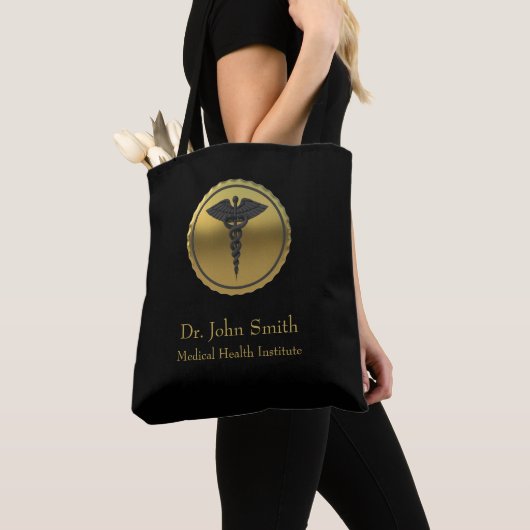 3D Gouden Professioneel Medisch Caduceus Embleem Tote Bag (Dichtbij)