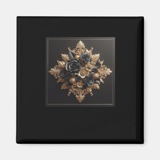 3d Gouden Zwarte Rozen #22 Sticker Magneet (Voorkant)