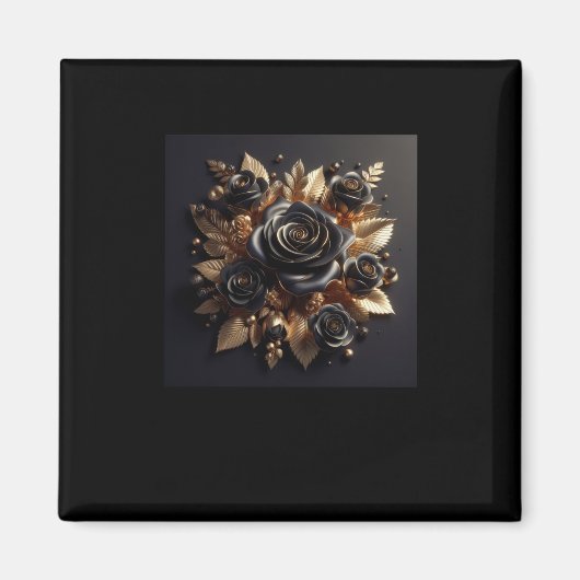 3d Gouden Zwarte Rozen #4 Sticker Magneet (Voorkant)