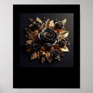3d Gouden Zwarte Rozen #4 Sticker Poster